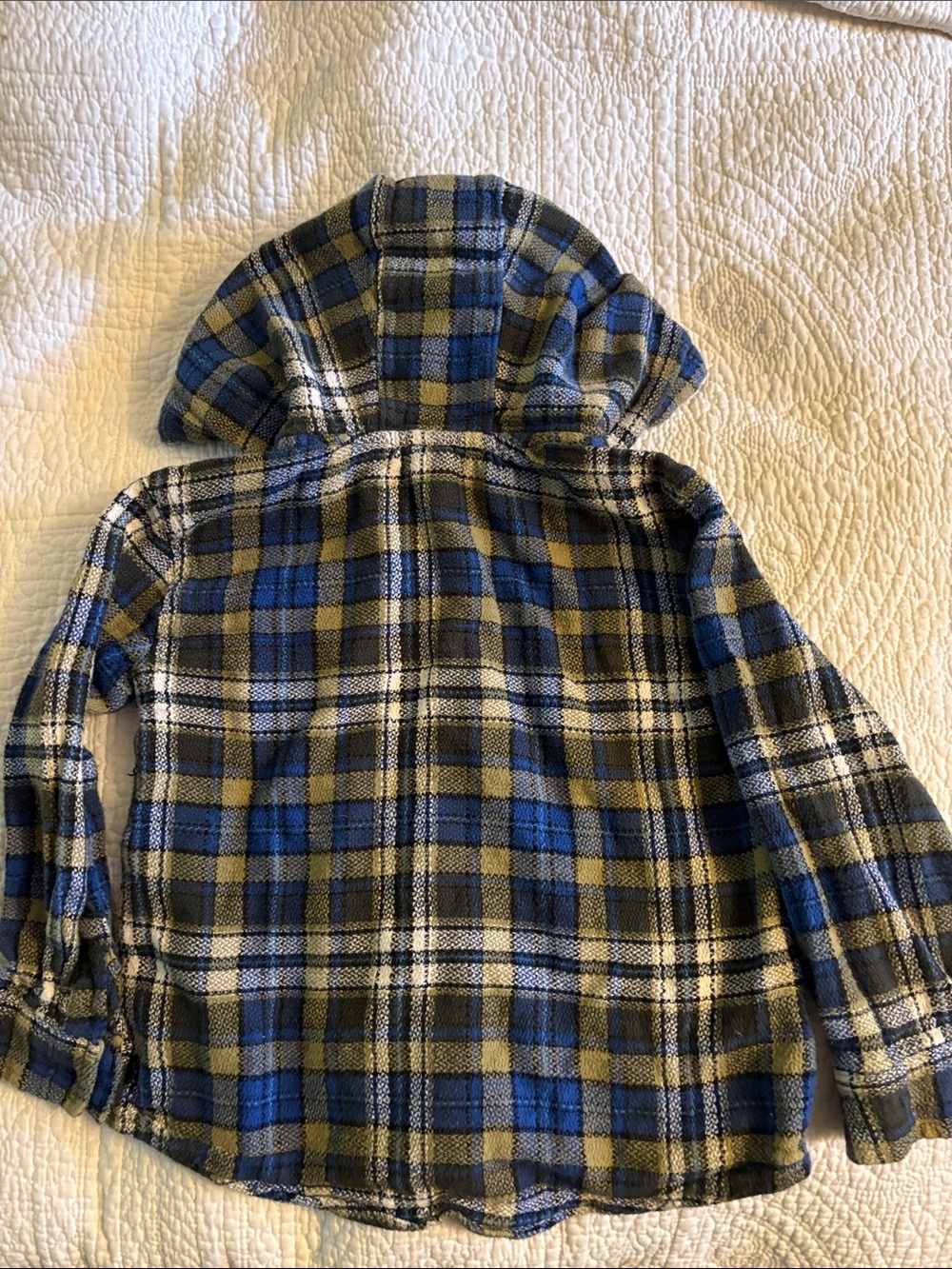Old Navy Hooded Plaid Button-Up Shirt - Blue & Olive - Picture 3 of 3